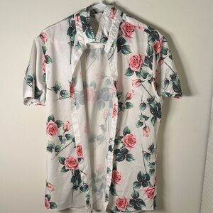 SHEIN White and Pink Floral Men's Shirt